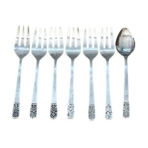St Regis SRE1 Hong Kong Rose Leaves Stainless Steel Flatware 6‎ Forks One Spoon
